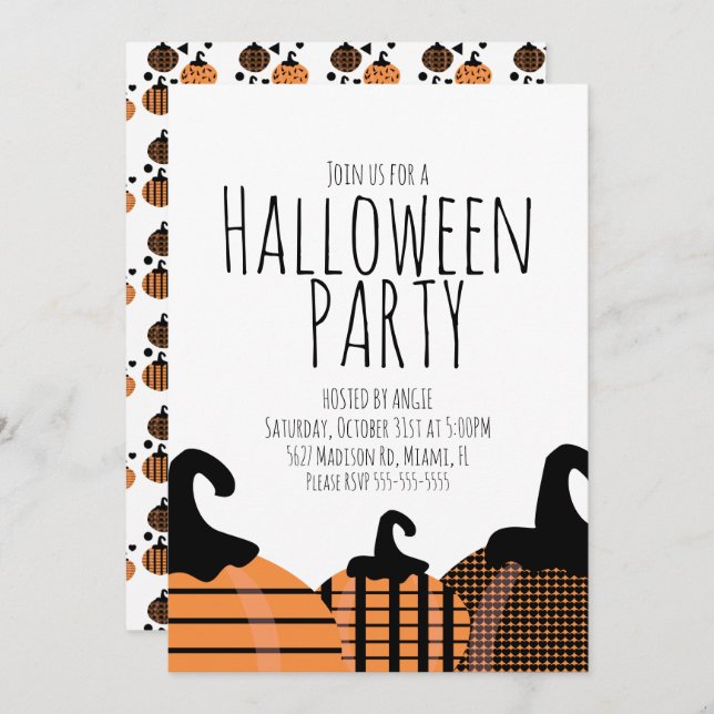 Halloween Pumpkin Pattern Birthday Party Event  Invitation (Front/Back)