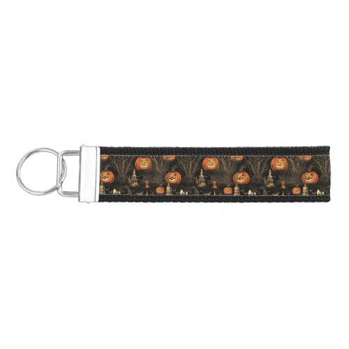 Halloween Pumpkin Pattern Dark Wrist Keychain