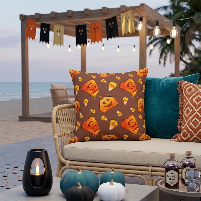 Halloween Pumpkin Pattern Throw Pillow (Creator Uploaded)