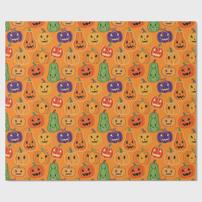 Halloween Pumpkin Pattern Wrapping Paper (Flat)