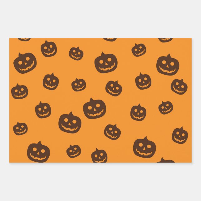 Halloween pumpkin pattern wrapping paper sheets (Front)