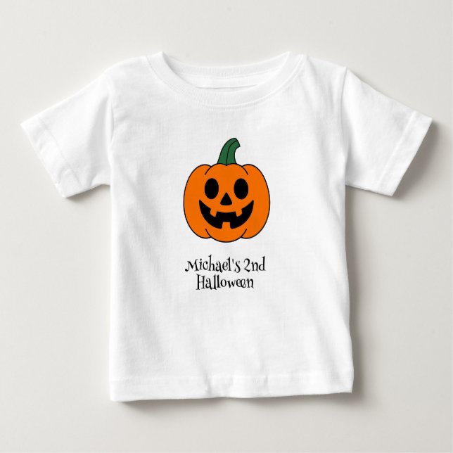 Halloween Pumpkin Personalized Baby Boy T-Shirt (Front)