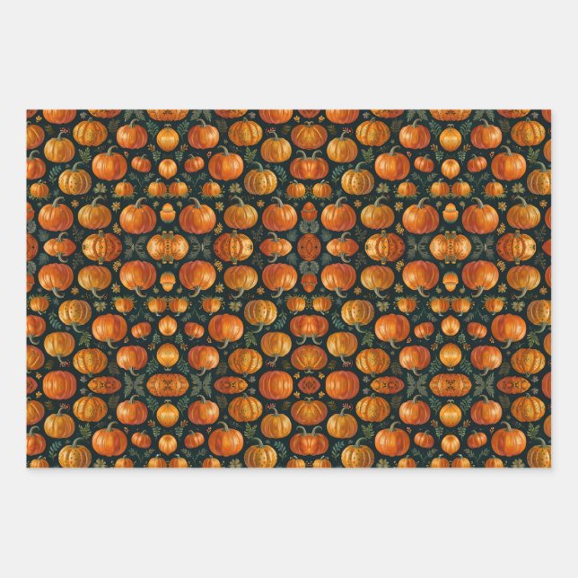 Halloween Pumpkin pie Vibes Wrapping Paper Sheets (Front)