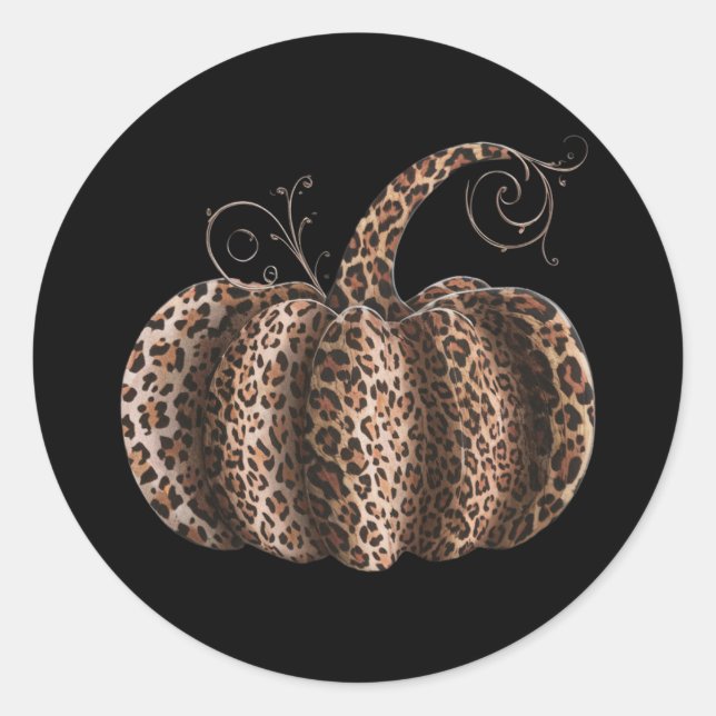 Halloween Pumpkin Plaid Leopard Fall Thanksgiving  Classic Round Sticker (Front)