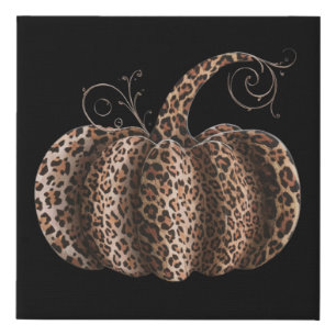 Halloween Pumpkin Plaid Leopard Fall Thanksgiving  Faux Canvas Print