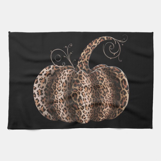 Halloween Pumpkin Plaid Leopard Fall Thanksgiving  Kitchen Towel (Horizontal)