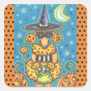 HALLOWEEN PUMPKIN POODLE STICKERS SHEET Square