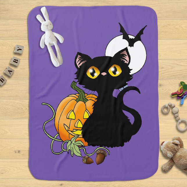 Halloween Pumpkin Purple Black Cat Baby Blanket (Creator Uploaded)