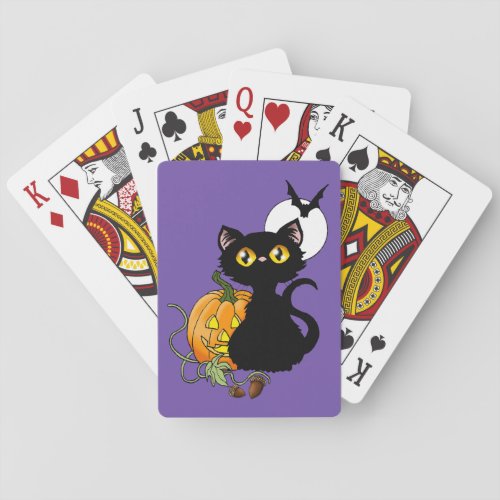 Halloween Pumpkin Purple Black Cat Poker Cards