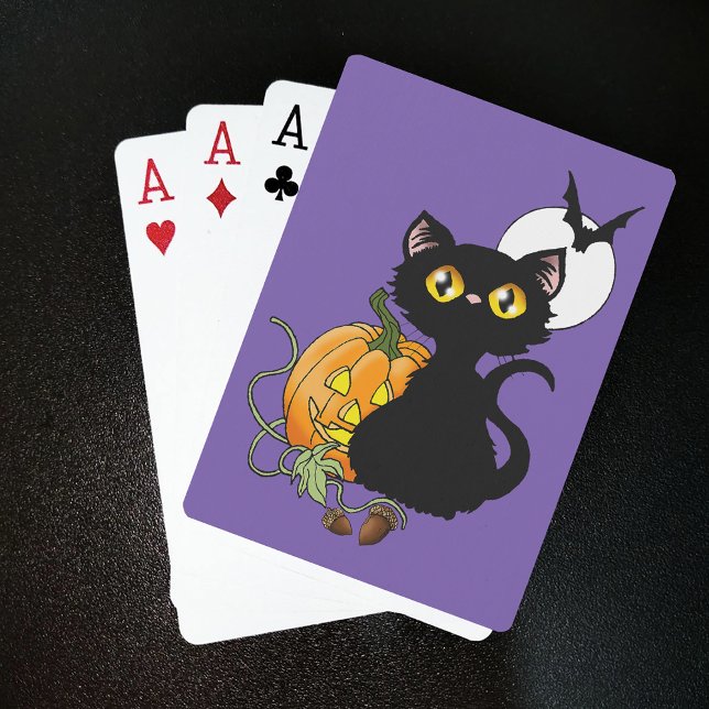Halloween Pumpkin Purple Black Cat Poker Cards (Creator Uploaded)