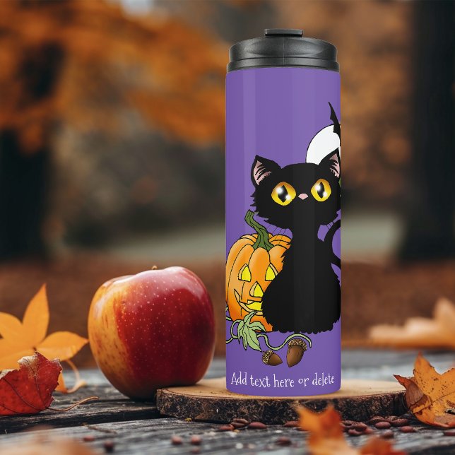 Halloween Pumpkin Purple Black Cat Thermal Tumbler (Creator Uploaded)