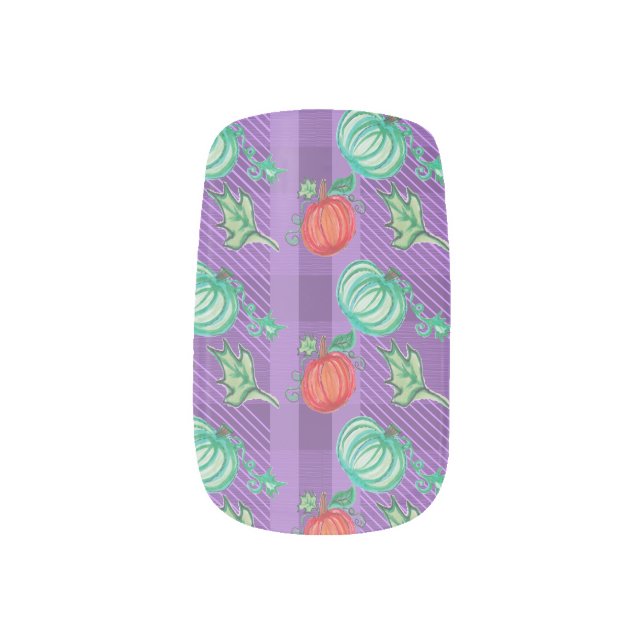 Halloween Pumpkin Purple Plaid  Minx Nail Art (Right Thumb)