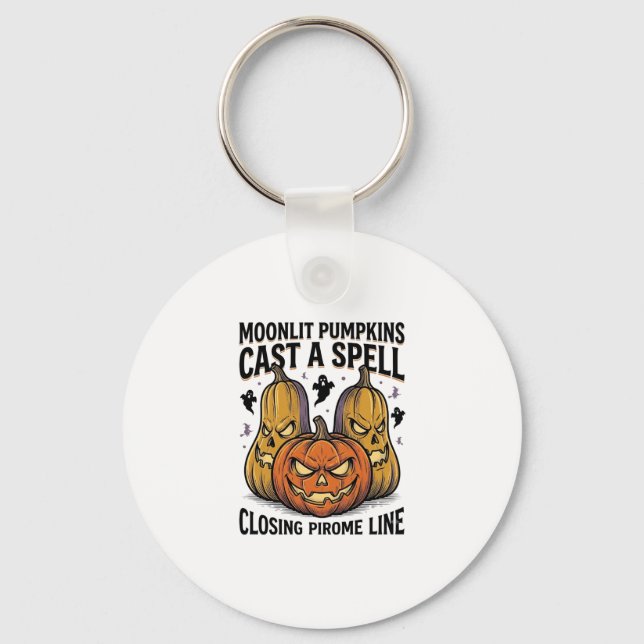 Halloween Pumpkin Quote Moonlit Jack O Lantern Eng Keychain (Front)