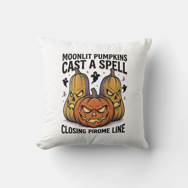 Halloween Pumpkin Quote Moonlit Jack O Lantern Eng Throw Pillow (Front)