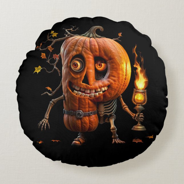 Halloween Pumpkin Round Pillow (Front)