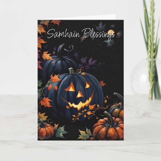 Halloween Pumpkin Samhain Night Pagan Blessings Card (Front)