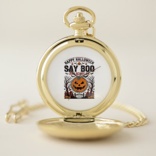 Halloween Pumpkin Say Boo Scary Vintage_1 Pocket Watch
