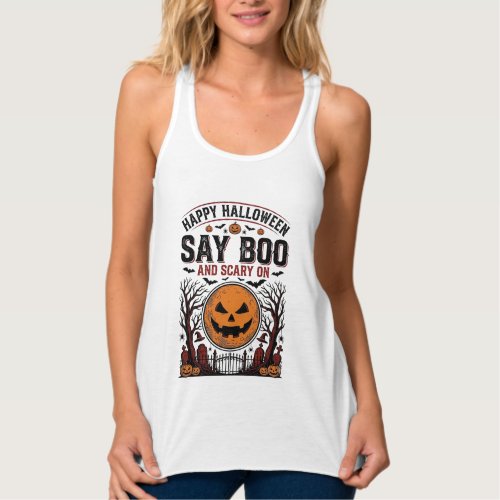 Halloween Pumpkin Say Boo Scary Vintage_1 Tank Top
