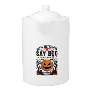 Halloween Pumpkin Say Boo Scary Vintage_1 Teapot