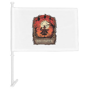 Halloween Pumpkin Scarecrow Witches Full Moon_1 Car Flag