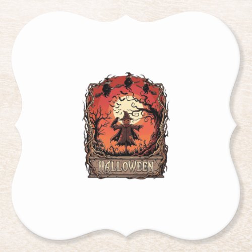 Halloween Pumpkin Scarecrow Witches Full Moon_1 Paper Coaster