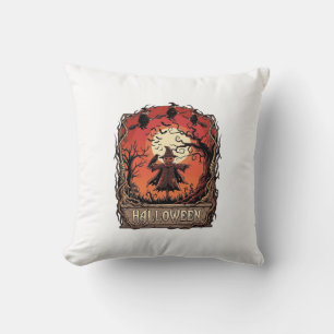 Halloween Pumpkin Scarecrow Witches Full Moon_1 Throw Pillow