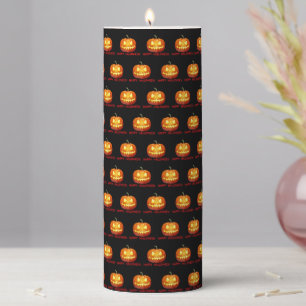 Halloween Pumpkin Scary Cute Pattern Orange Fall Pillar Candle