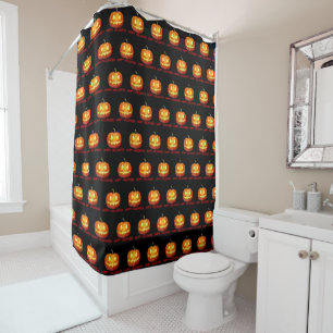 Halloween Pumpkin Scary Cute Pattern Orange Fall Shower Curtain