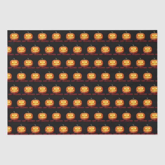 Halloween Pumpkin Scary Cute Pattern Orange Fall Tissue Paper (Front)
