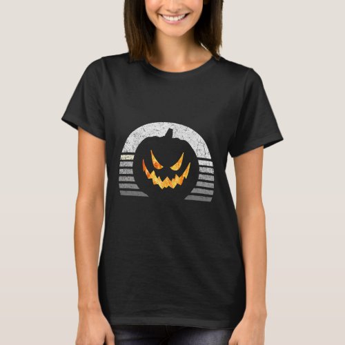 Halloween Pumpkin Scary Face Evil Jack O Lantern R T_Shirt