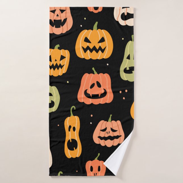 Halloween pumpkin seamless pattern. Hand drawn ill Bath Towel (Bath Towel)