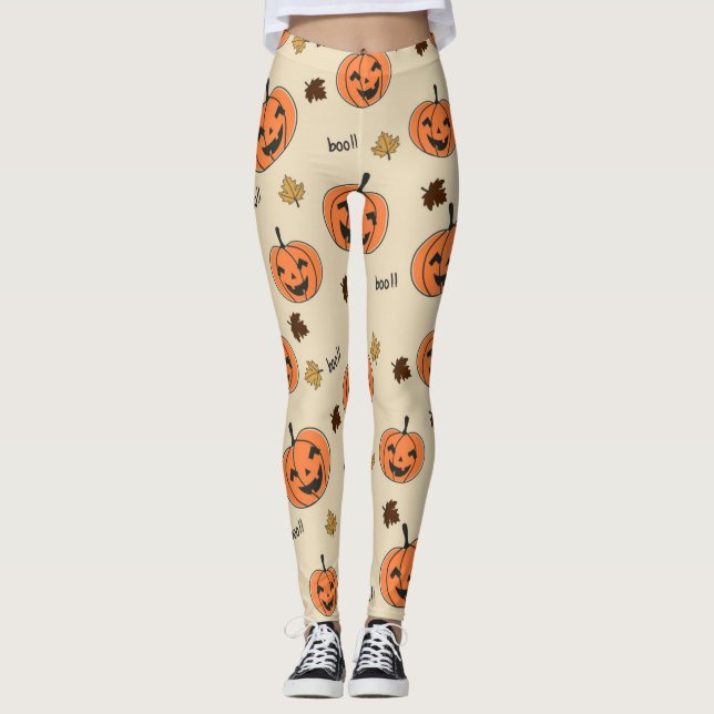 Halloween Pumpkin Seamless Pattern Leggings (Front)