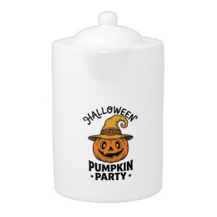 Halloween Pumpkin Shirt Vintage Witch Hat Fun_1 Teapot