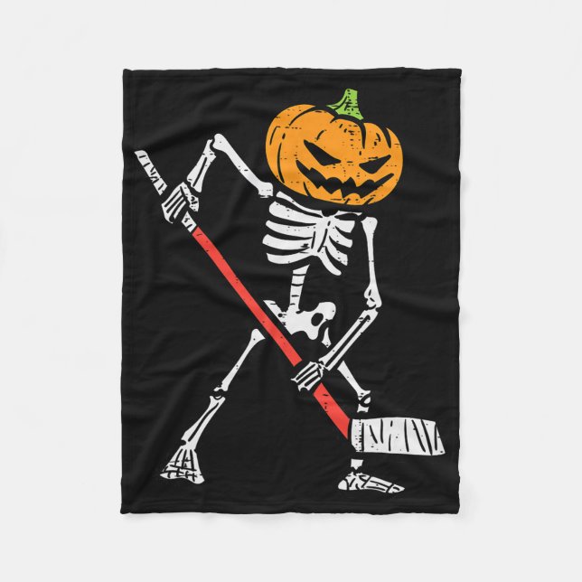 Halloween Pumpkin Skeleton Ice Hockey Costume Men  Fleece Blanket (Front)
