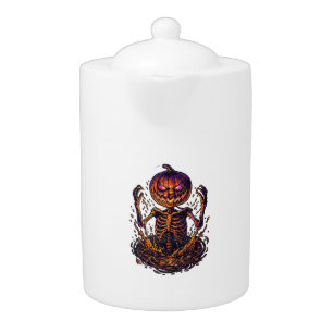 Halloween Pumpkin Skeleton Magic Portal Flames_1 Teapot
