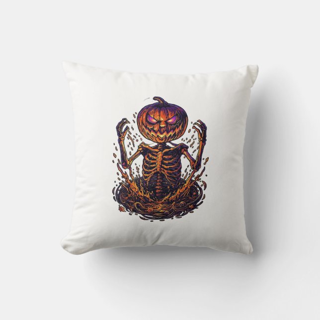 Halloween Pumpkin Skeleton Magic Portal Flames_1 Throw Pillow (Front)
