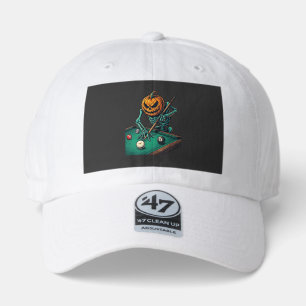 Halloween Pumpkin Skeleton Playing Pool Billiards 47 Brand Hat