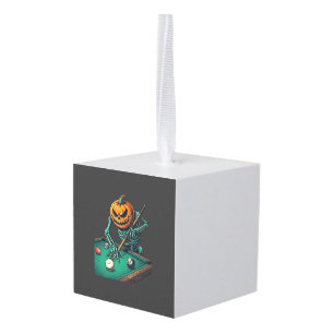 Halloween Pumpkin Skeleton Playing Pool Billiards Cube Ornament