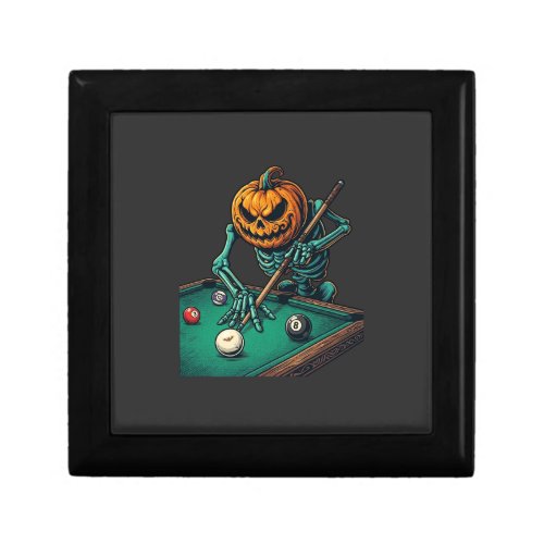 Halloween Pumpkin Skeleton Playing Pool Billiards  Gift Box