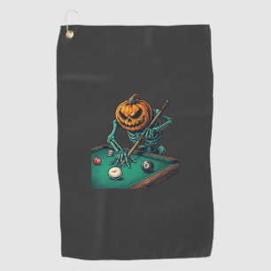 Halloween Pumpkin Skeleton Playing Pool Billiards Golf Towel