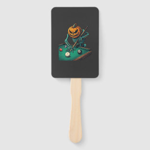 Halloween Pumpkin Skeleton Playing Pool Billiards Hand Fan