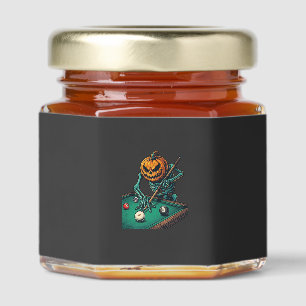 Halloween Pumpkin Skeleton Playing Pool Billiards Honey Jar Favors