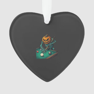 Halloween Pumpkin Skeleton Playing Pool Billiards  Ornament