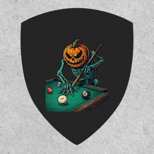 Halloween Pumpkin Skeleton Playing Pool Billiards Patch