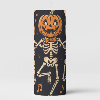 Halloween Pumpkin Skeletons Pillar 3"x8" Candle