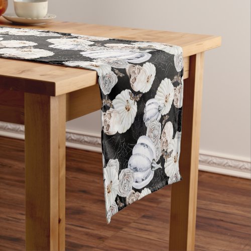 Halloween Pumpkin Skull Modern Black White Short Table Runner