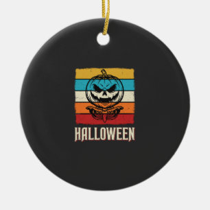 Halloween Pumpkin Skull Retro Vintage Ceramic Ornament