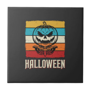 Halloween Pumpkin Skull Retro Vintage Ceramic Tile