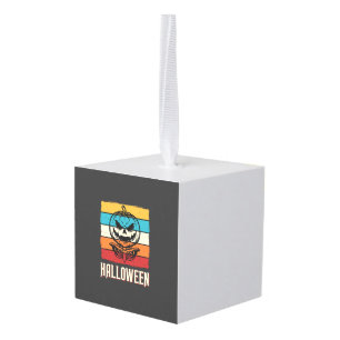 Halloween Pumpkin Skull Retro Vintage Cube Ornament