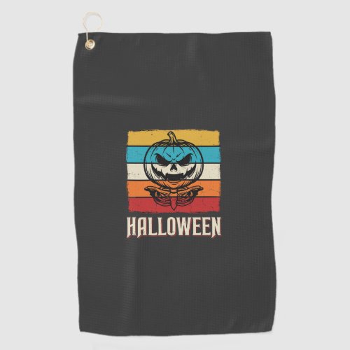 Halloween Pumpkin Skull Retro Vintage Golf Towel